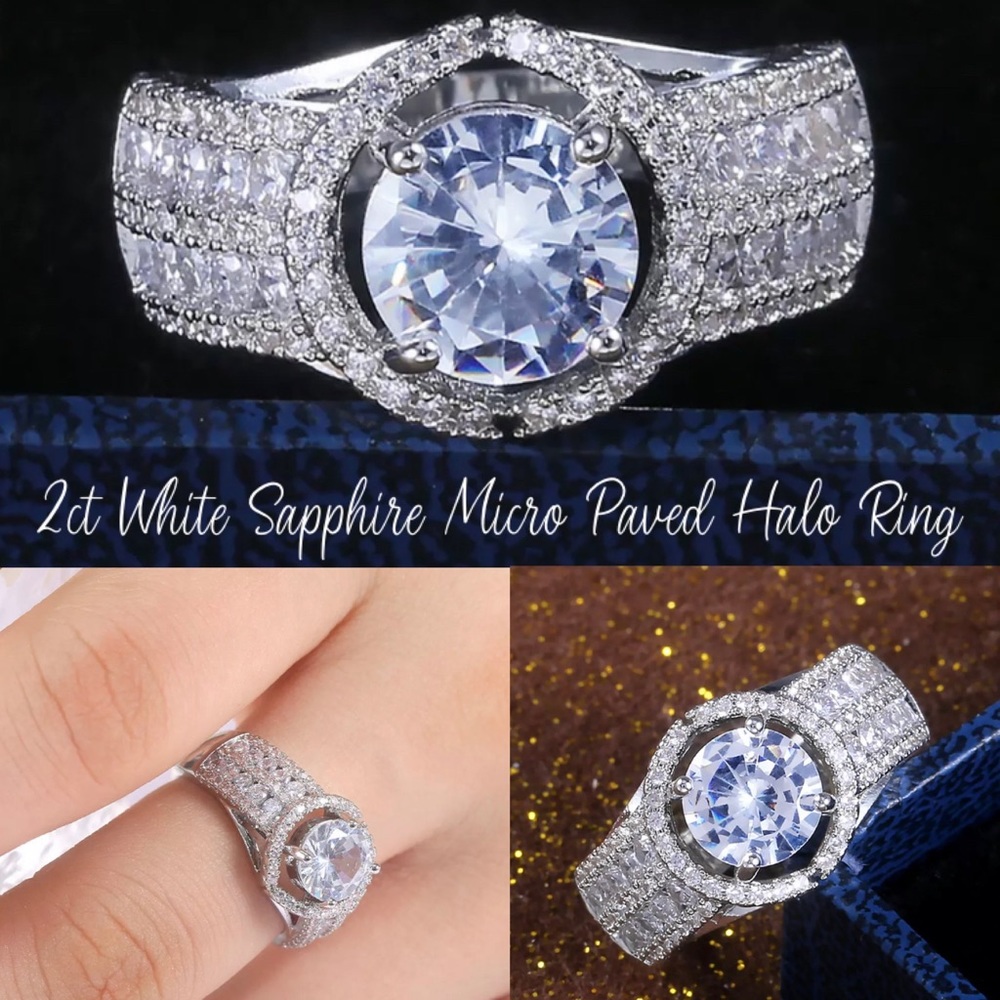 Radiant 2ct White Sapphire Micro Paved Halo Bling Ring